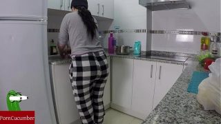 She takes his milk on a plate and he licks and swallow Video